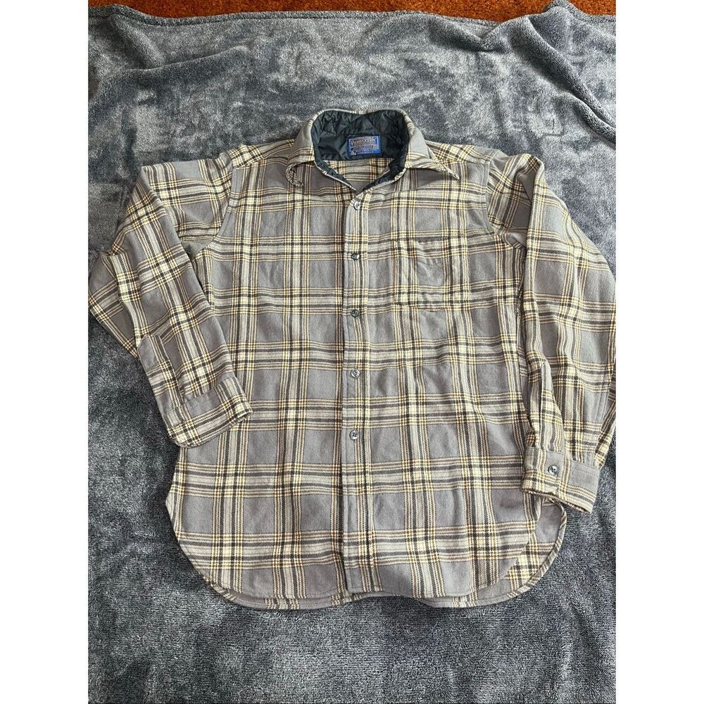 Vintage Pendleton Wool Plaid Button Up Shirt Men’s Medium USA Made Gray Brown